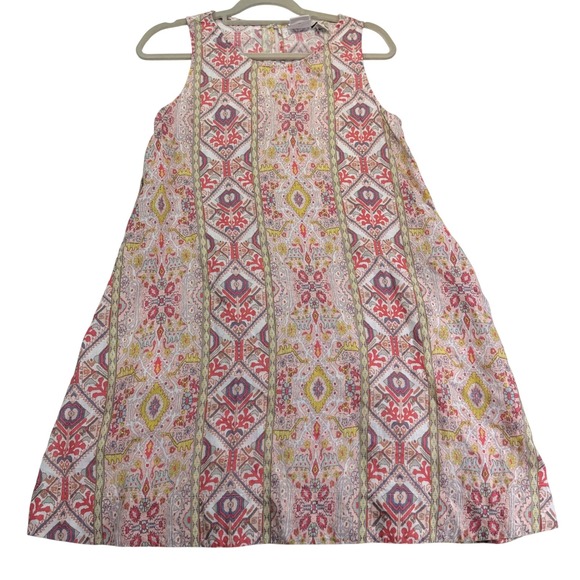 Rachel Zoe Dresses & Skirts - Rachel Zoe Pink 100% Linen Medallion Paisley Sleeveless Shift Dress S Boho